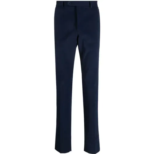 Slim-Cut Navy Cotton Trousers , male, Sizes: L - Luigi Bianchi Mantova - Modalova