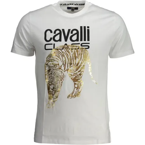 T-Shirts, male, , Size: XL Print Logo Short Sleeve Cotton Tee - Cavalli Class - Modalova