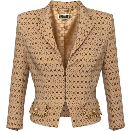 Kurze Jacke mit Diamantmuster und Kette - Elisabetta Franchi - Modalova