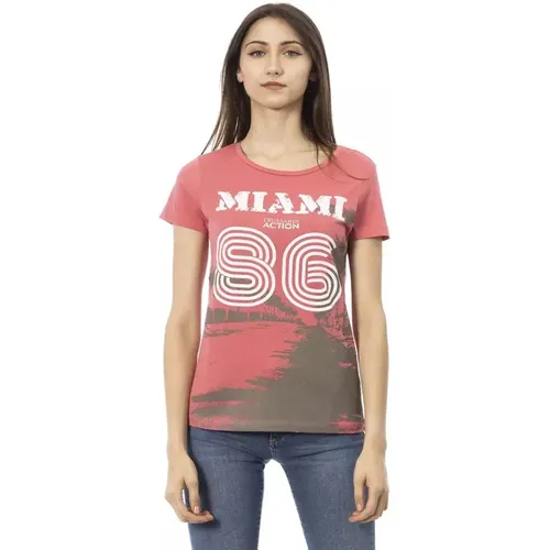 Elegantes Rosa Tee mit Frontprint , Damen, Größe: L - Trussardi - Modalova