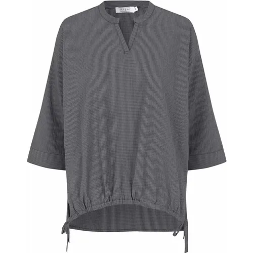 Blouses, female, , Size: M Granite Grey Oversize T-Shirt with Wide Sleeves - Masai - Modalova