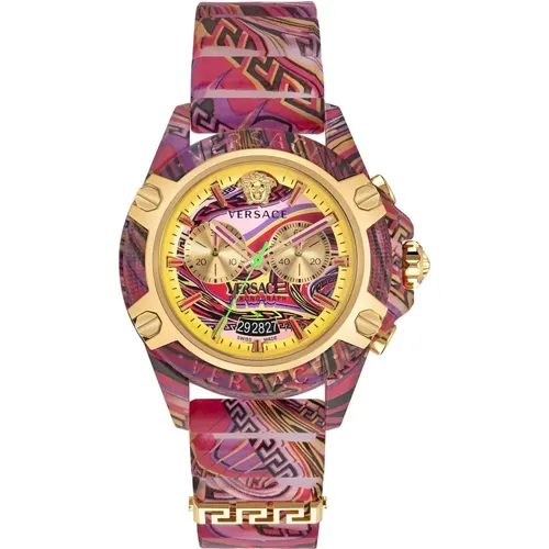 Chrono Active Silicone Watch Red/Black , unisex, Sizes: ONE SIZE - Versace - Modalova