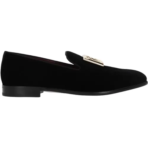 Leather Flat Shoes with Metal Logo , male, Sizes: 6 UK - Dolce & Gabbana - Modalova