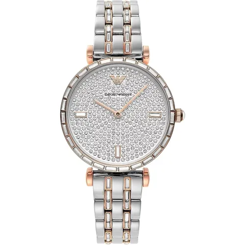 Watches, male, , Size: ONE SIZE Elegant Two-Tone Crystal Pave Watch - Emporio Armani - Modalova