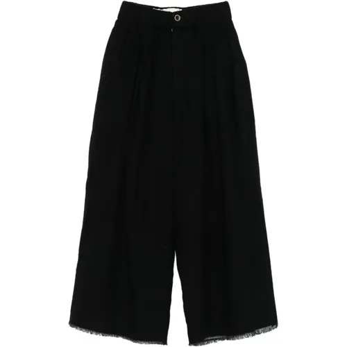 Cropped Trousers, female, , Size: M Pleated Wide Leg Sweater - UMA Wang - Modalova