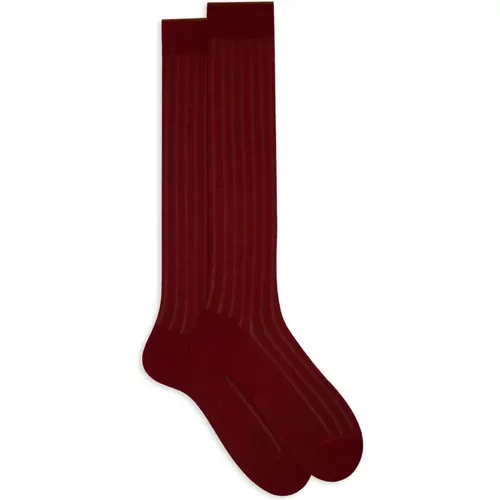 Lange rote plattierte Baumwollsocken für Damen mit breitem Rippenmuster , Damen, Größe: XS - Gallo - Modalova