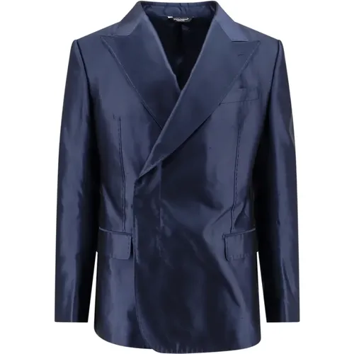 Blazers, male, , Size: L Silk Satin Double-Breasted Blazer - Dolce & Gabbana - Modalova