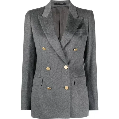 Blazers, female, , Size: M Grey Double-Breasted Paris Blazer - Tagliatore - Modalova