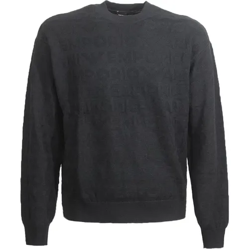 Logo Print Schwarzer Wollpullover - Emporio Armani - Modalova