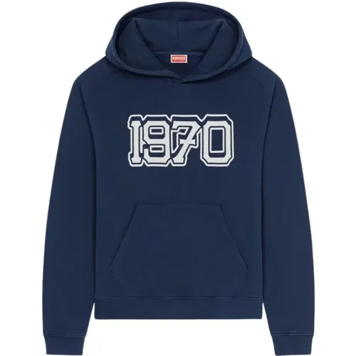 Hoodies, male, , Size: S Navy Hooded Cotton Sweatshirt - Kenzo - Modalova