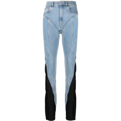 Mittelblaue High-Waist-Jeans mit kontrastierenden Einsätzen - Mugler - Modalova