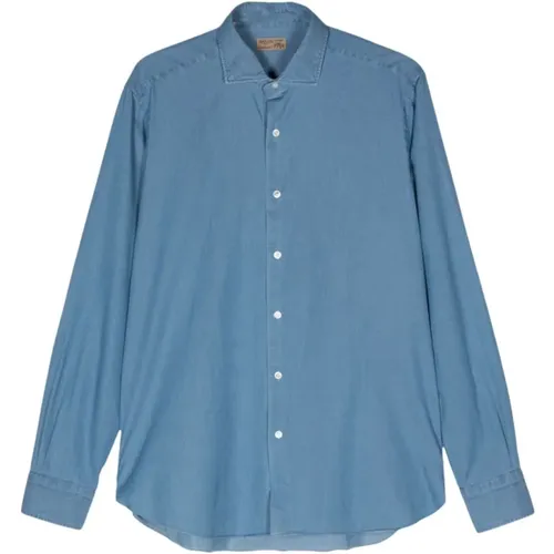 Blaues Popeline Hemd mit Umlegekragen - Barba - Modalova