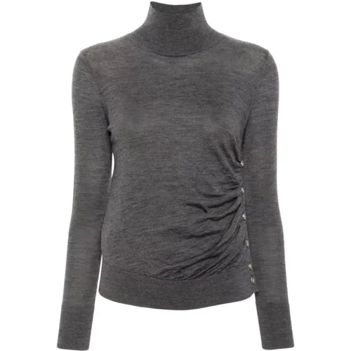 Grauer Wollpullover Gerippte Details , Damen, Größe: L - pinko - Modalova