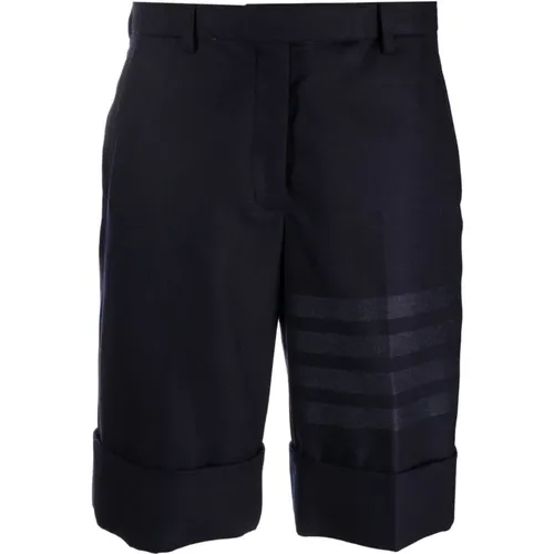Blaue Bermuda-Shorts aus Wollmischung mit Streifen - Thom Browne - Modalova