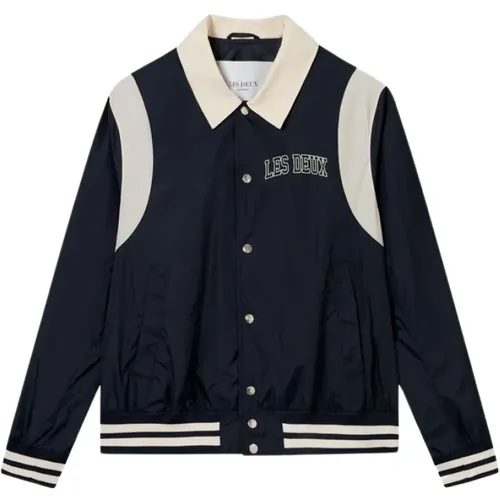 Light Jackets, male, , Size: L Dark Navy Ivory Varsity Jacket - Les Deux - Modalova