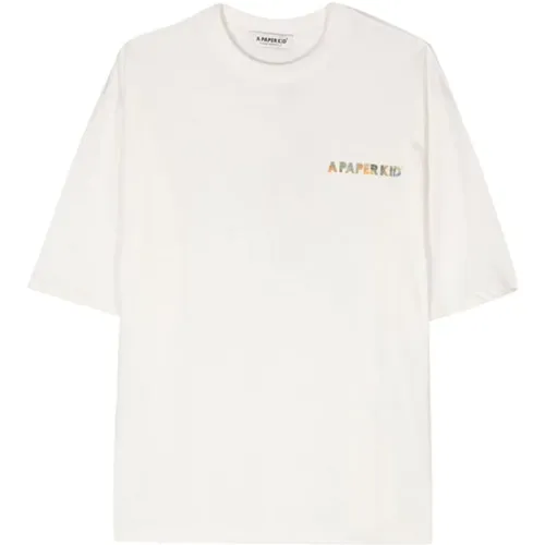 Logo Print T-Shirt in Weiß/Multicolor , Herren, Größe: L - A Paper Kid - Modalova