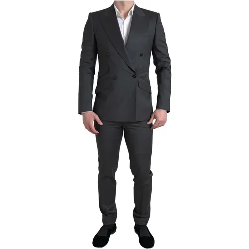 Double Breasted Suits, male, , Size: S Grey Double Breasted Suit - Dolce & Gabbana - Modalova