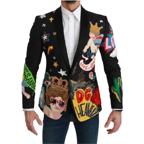 Schwarzer Woll-Patchwork-Blazer DG Heaven - Dolce & Gabbana - Modalova