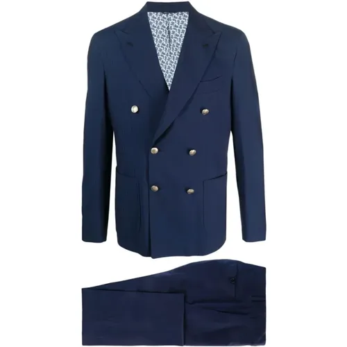 Double Breasted Suits, male, , Size: L Navy Double-Breasted Suit Set - Gabo Napoli - Modalova