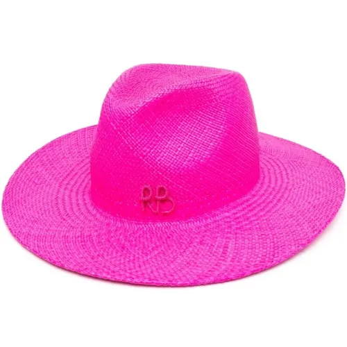 Hats, female, , Size: S Fuchsia Embroidered Straw Hat - Ruslan Baginskiy - Modalova