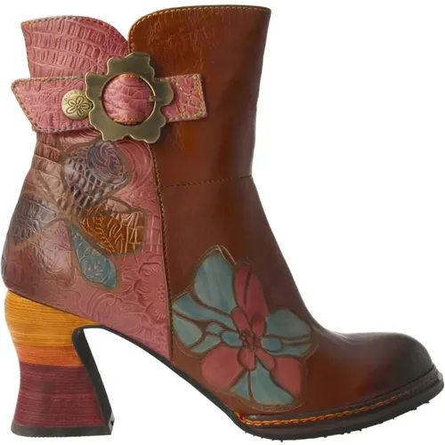 Blumige Lederstiefeletten Kamel - laura vita - Modalova