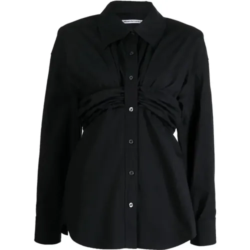 Schwarzes Baumwollshirt mit Raffungsdetails , Damen, Größe: XS - alexander wang - Modalova