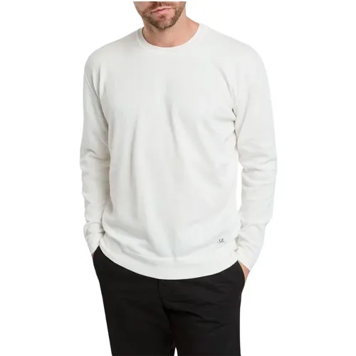 Weißer Rundhalsausschnitt-Pullover mit Rippabschluss , Herren, Größe: XL - C.P. Company - Modalova