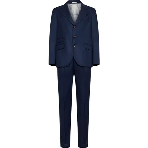 Single Breasted Suits, male, , Size: XL Navy Wool Suit - BRUNELLO CUCINELLI - Modalova