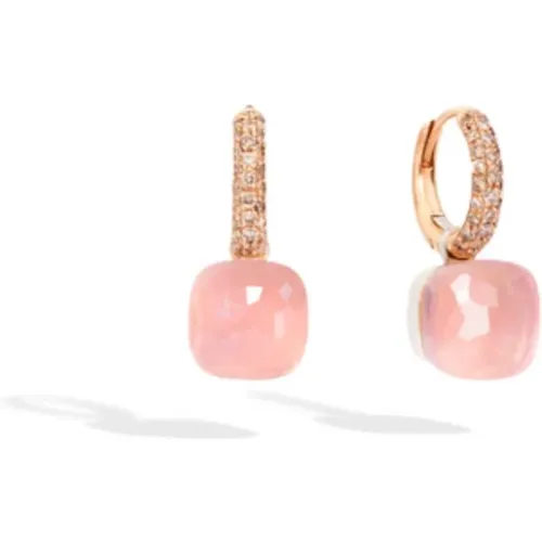 Earrings, female, , Size: ONE SIZE Nudo Earrings in Rose Gold with White Gold Setting with Classic Pink Quartz and Brown Diamonds - Pomellato - Modalova