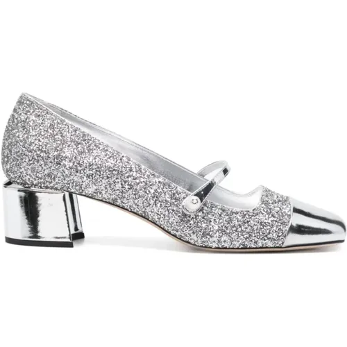 Pumps, female, , Size: 8 US Silver Glitter Flat Shoes with Pearl Detail - Jimmy Choo - Modalova