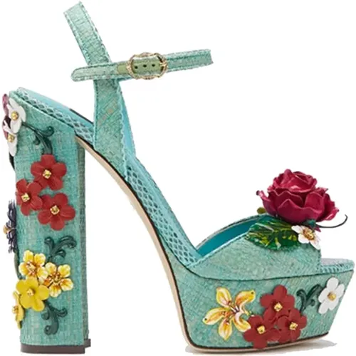 Keira Platform Sandals with Appliquéd Flowers , female, Sizes: 7 UK - Dolce & Gabbana - Modalova