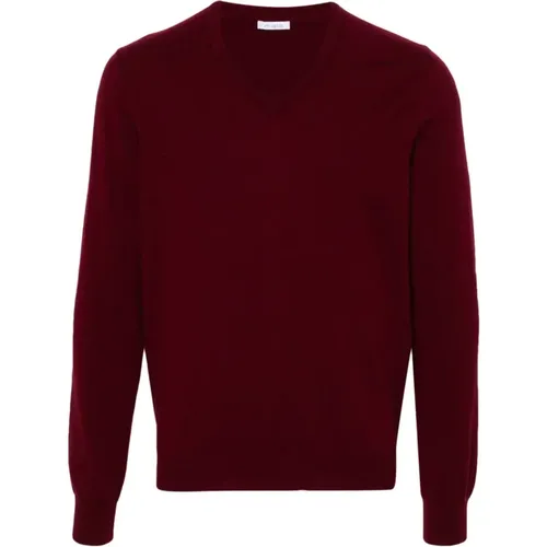 V-neck Knitwear, male, , Size: XL Bordeaux Cashmere Knit Sweater - Malo - Modalova