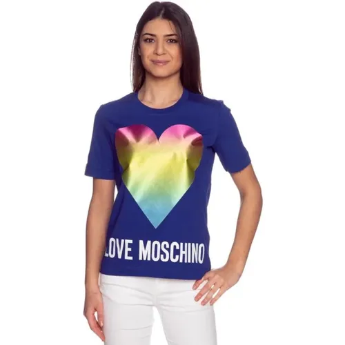 Heart Print Short Sleeve T-Shirt , female, Sizes: XS, 2XS - Moschino - Modalova