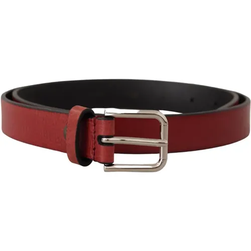 Belts, male, , Size: 85 CM Maroon Vitello Leather Silver Metal Belt - Dolce & Gabbana - Modalova