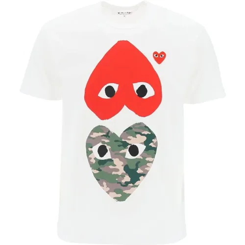 Round-neck t-shirt with double heart print , male, Sizes: 2XL, S, XL, M, L - Comme des Garçons Play - Modalova