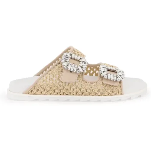 Mesh and Raffia Slidy Viv' with Strass Buckle , female, Sizes: 8 UK - Roger Vivier - Modalova