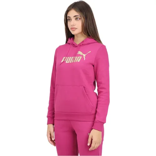 Glitter Logo Hoodie Pullover , Damen, Größe: M - Puma - Modalova