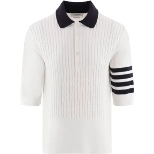 Cotton Sweater with 4bar Sleeve Detail , male, Sizes: M, L - Thom Browne - Modalova