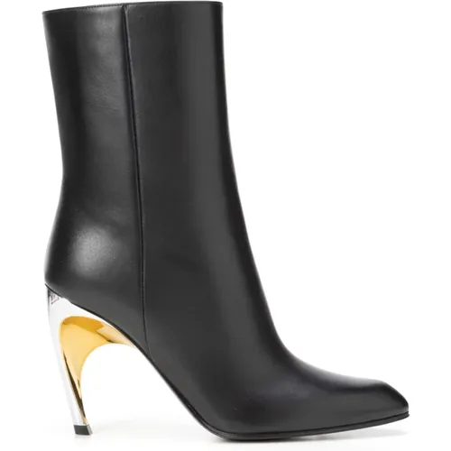 Leather Armadillo Heel Ankle Boots , female, Sizes: 4 UK, 5 UK, 6 UK, 4 1/2 UK, 3 UK, 7 UK, 5 1/2 UK - alexander mcqueen - Modalova