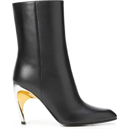 Leather Armadillo Heel Ankle Boots , female, Sizes: 8 UK, 4 UK, 5 UK, 4 1/2 UK, 3 UK, 7 UK - alexander mcqueen - Modalova