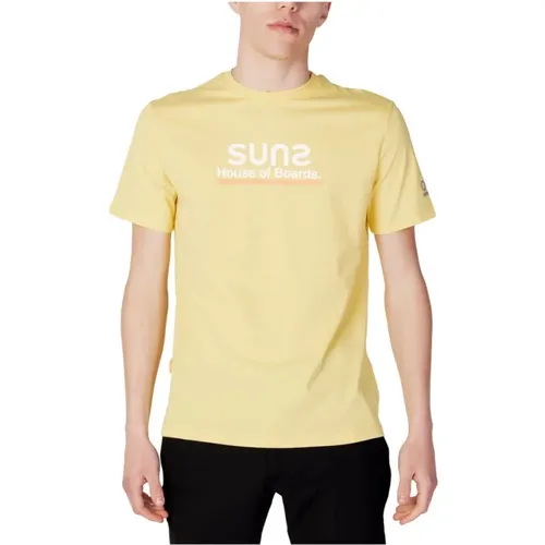 Gelbes Baumwoll Herren T-Shirt Frühling/Sommer Kollektion , Herren, Größe: S - Suns - Modalova