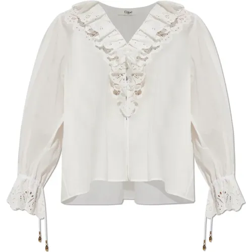 Blouses, female, , Size: S Top with openwork ruffles - Chloé - Modalova