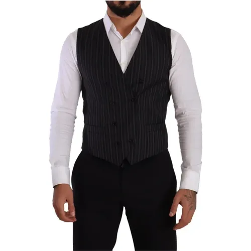 Suit Vests, male, , Size: M Striped Double Breasted Waistcoat Vest - Dolce & Gabbana - Modalova