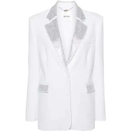 Weiße Jacke mit Strassverzierung , Damen, Größe: 2XS - Blugirl - Modalova