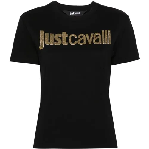 Schwarzes Logo T-Shirt und Polo , Damen, Größe: L - Just Cavalli - Modalova