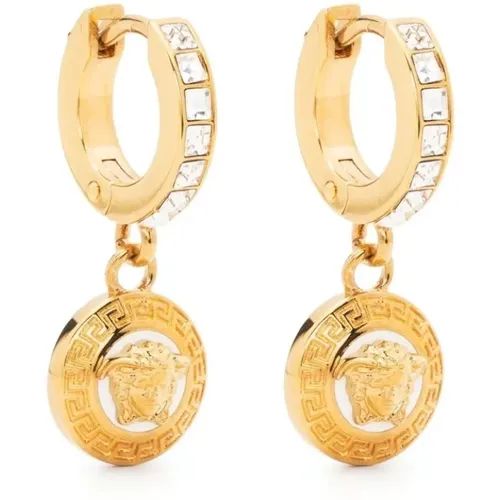 Golden Medusa Crystal Hoop Earrings , female, Sizes: ONE SIZE - Versace - Modalova