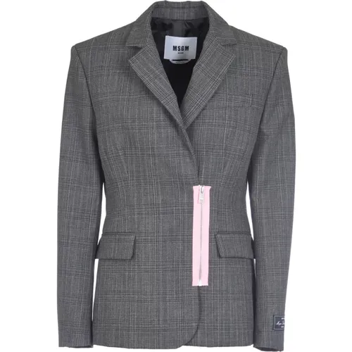 Blazers, female, , Size: XS Grey Checkered Double-Breasted Jacket - Msgm - Modalova