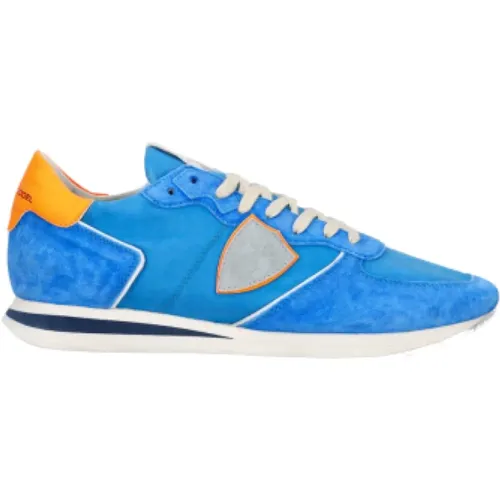Blau/Orange Leder Sneakers mit Kontrastkragen - Philippe Model - Modalova