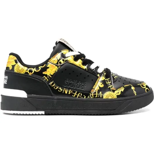 Barockmuster Sneakers Schwarz mit Goldakzenten , Herren, Größe: 42 EU - Versace Jeans Couture - Modalova