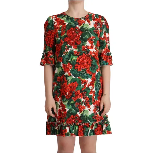 Short Dresses, female, , Size: M Elegant Floral Mini Dress - Dolce & Gabbana - Modalova